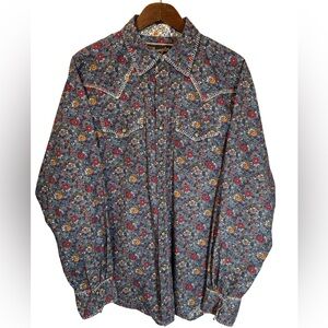 Wrangler Retro Men’s Floral Pearl Snap Size Large Rare